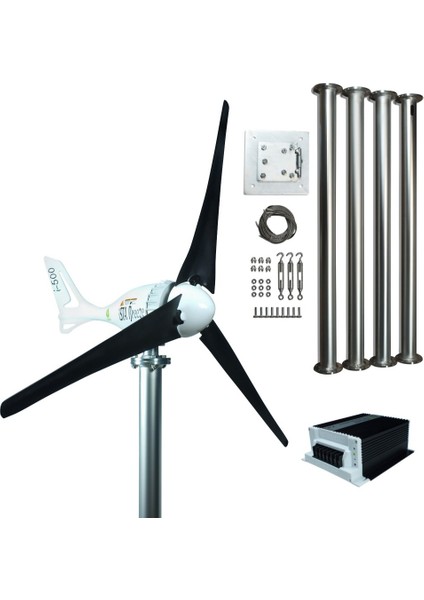 Set İ-500 12V/24V Rüzgar Türbini +Hibrit Şarj Kontrol Cihazı + Direk Seti Ista-Breeze