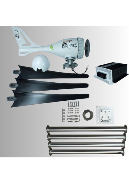 Set İ-500 12V/24V Rüzgar Türbini +Hibrit Şarj Kontrol Cihazı + Direk Seti Ista-Breeze fırsatları