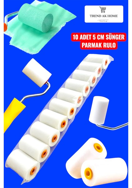 5 cm Sünger Parmak Boya Rulosu 10 Adet Her Alanda Çok Kullanışlı (Sadece Rulo Başlığı)