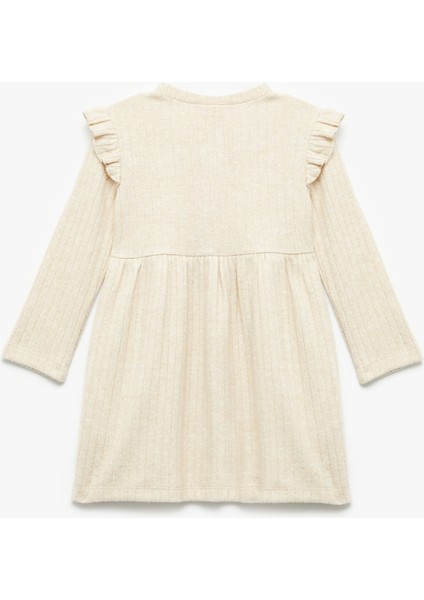 Fırfır Detaylı Düğmeli Uzun Kollu Bisiklet Yaka Elbise fiyatları