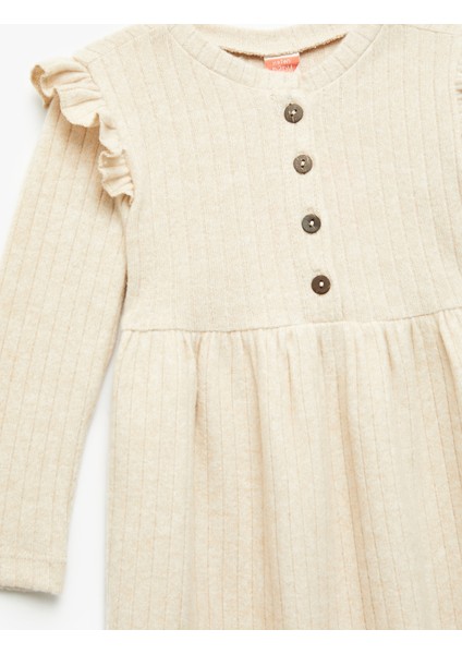 Fırfır Detaylı Düğmeli Uzun Kollu Bisiklet Yaka Elbise modelleri