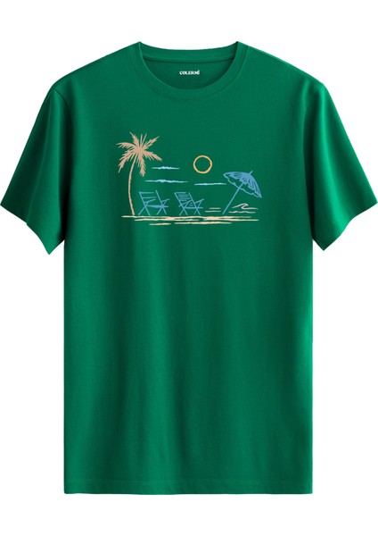 Palmiye Plaj Baskılı Yazlık Günlük Rahat Sokak Modası %100 Pamuk Tişört