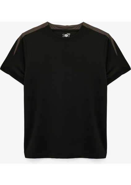 Kısa Kollu Renk Kontrastlı Bisiklet Yaka Spor Tişört