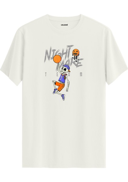 Basketbolcu Iskelet Tasarımlı Nightmare Team Sokak Modası %100 Pamuk Tişört