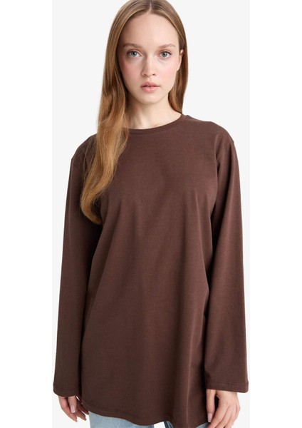 Regular Fit Bisiklet Yaka Uzun Kollu Tişört Tunik D4897AX25AU