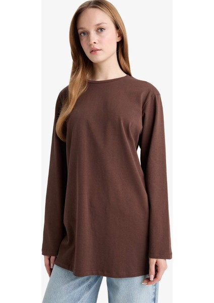 Regular Fit Bisiklet Yaka Uzun Kollu Tişört Tunik D4897AX25AU modelleri