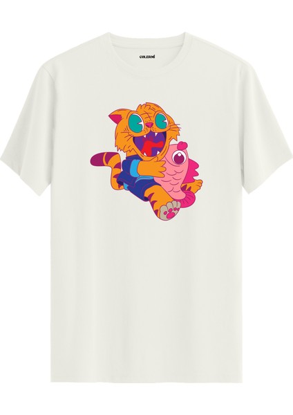 Kedi Köpekbalığı Tasarım %100 Pamuk Premium Kumaş Tişört