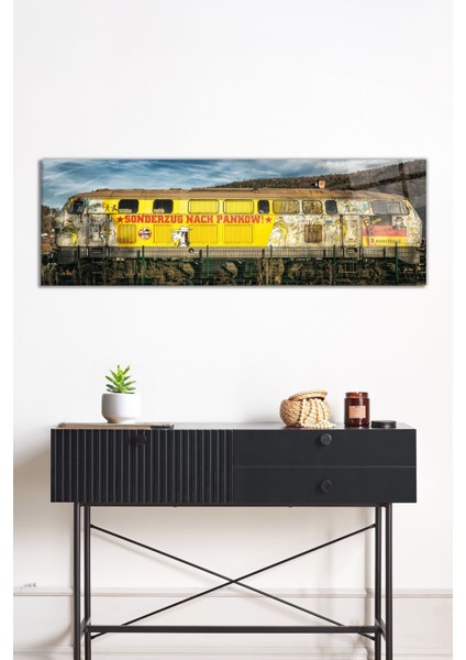 Eski Retro Tren Panoramik Cam Tablo, Darbelere Dayanıklı Kırılmaz Cam, Hediyelik
