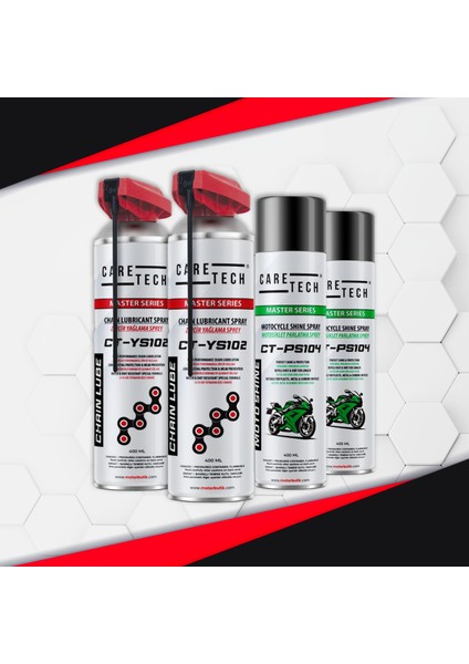 Ct-Set4-B Motosiklet Parlatma ve Zincir Yağlama Spreyi 4'lü Bakım Seti Sprey