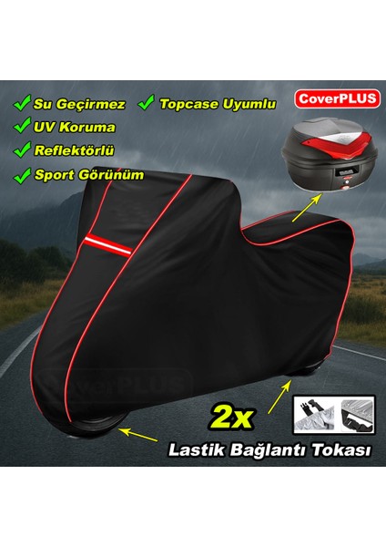 Sym Maxi 400I Abs Pro Arka Çanta Uyumlu Branda Siyah Kırmızı-Dikişli Reflektörlü Motosiket Brandası Motor Örtüsü Çadır Su Geçirmez Motosiklet Kılıfı Motor Brandası indirimleri