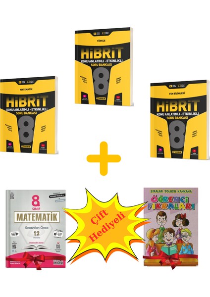 8. Sınıf Hibrit Konu Anlatımlı-Etkinlikli Soru Bankası Seti (Fen, Matematik, Türkçe) + 2 Hediye