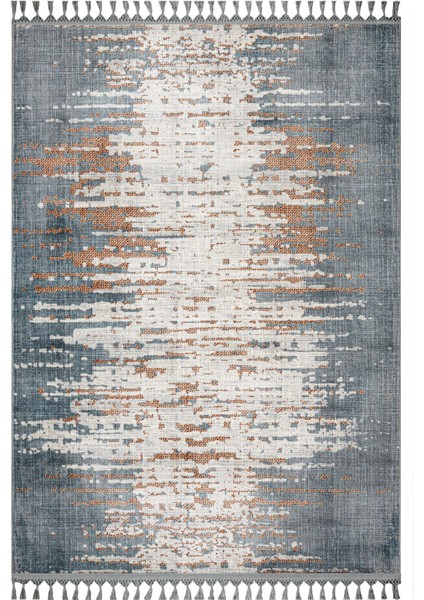 Pravallika Gri Modern Etnik Desenli Bambu Makinada Yıkanabilir Hav Toz Vermez Leke Tutmayan Kaymaz Taban Dijital Makine Baskı Salon Yolluk Mutfak Halı