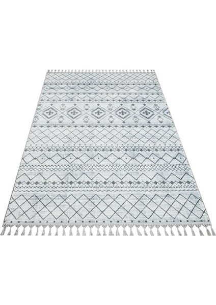 Praveer Gri Geometrik Etnik Modern Desenli Kadife Makinada Yıkanabilir Hav Toz Vermez Leke Tutmayan Kaymaz Taban Dijital Makine Baskı Salon Yolluk Mutfak Halı fiyatları