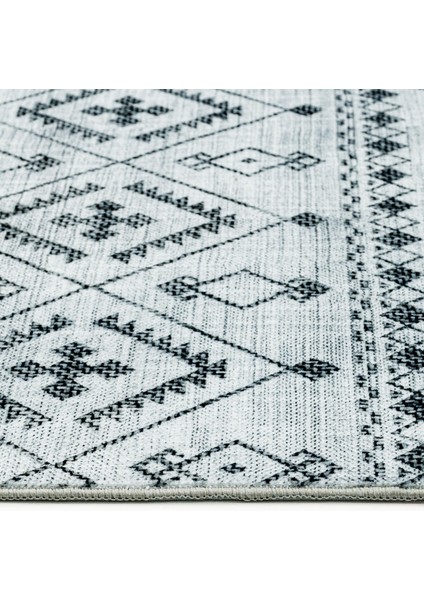 Praveer Gri Geometrik Etnik Modern Desenli Kadife Makinada Yıkanabilir Hav Toz Vermez Leke Tutmayan Kaymaz Taban Dijital Makine Baskı Salon Yolluk Mutfak Halı modelleri