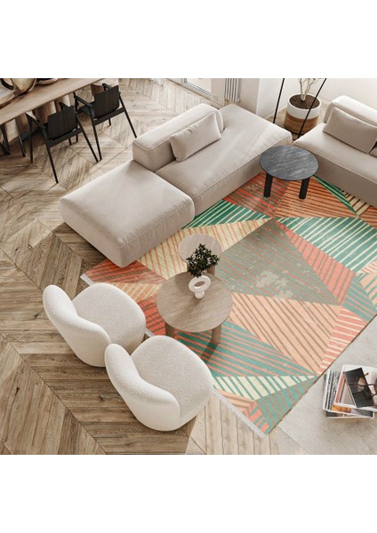 Geometrik Yeşil Pamuk Dikdörtgen Modern Desenli Pamuk Makinada Yıkanabilir Hav Toz Vermez Leke Tutmayan Kaymaz Taban Dijital Makine Baskı Salon Yolluk Mutfak Halı fırsatları