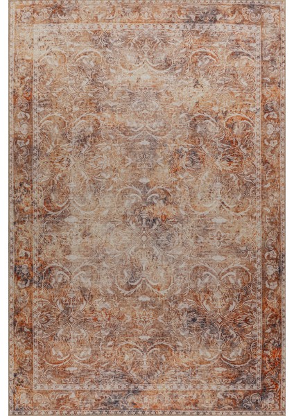 Cape Vidal Eskitme Turuncu Polyester Daire Modern Desenli Pamuk Makinada Yıkanabilir Hav Toz Vermez Leke Tutmayan Kaymaz Taban Dijital Makine Baskı Salon Yolluk Mutfak Halı fiyatları