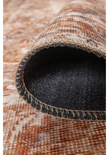 Cape Vidal Eskitme Turuncu Polyester Daire Modern Desenli Pamuk Makinada Yıkanabilir Hav Toz Vermez Leke Tutmayan Kaymaz Taban Dijital Makine Baskı Salon Yolluk Mutfak Halı indirimleri