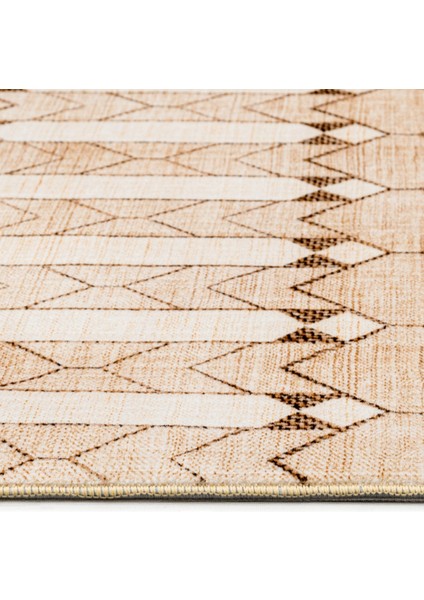 Pragya Bej Modern Etnik Desenli Kadife Makinada Yıkanabilir Hav Toz Vermez Leke Tutmayan Kaymaz Taban Dijital Makine Baskı Salon Yolluk Mutfak Halı modelleri