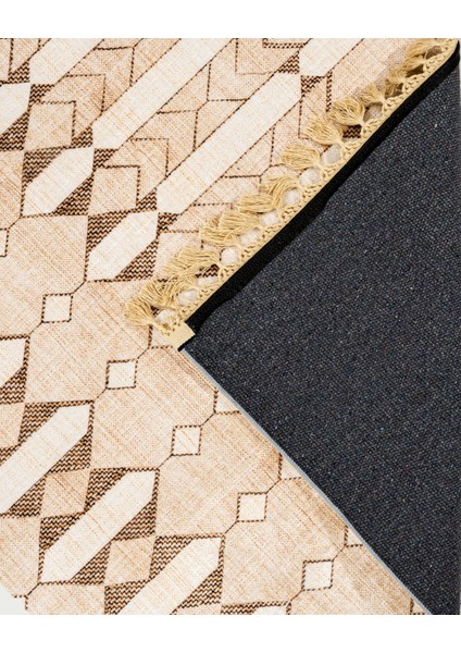 Pragya Bej Modern Etnik Desenli Kadife Makinada Yıkanabilir Hav Toz Vermez Leke Tutmayan Kaymaz Taban Dijital Makine Baskı Salon Yolluk Mutfak Halı fırsatları