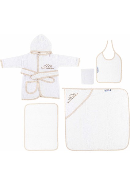 Sema Baby 5 Parça Bebek Bornoz Seti - Ekru