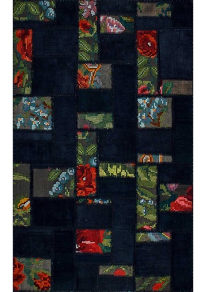 Çiçekli Siyah Yün Dikdörtgen Modern Desenli Akrilik Hav Vermeyen Leke Tutmayan Kolay Temizlenen Yumuşak Makine Salon Yolluk Mutfak Halı