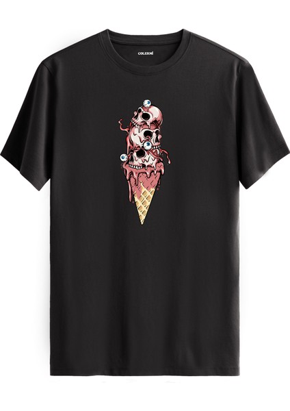 Kafatası Dondurma Göz Baskılı Regular Tişört %100 Pamuk Premium Kumaş