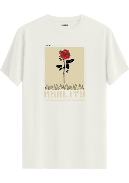 Reality Baskılı Gül Tasarım %100 Pamuk Streetwear Stil Tişört