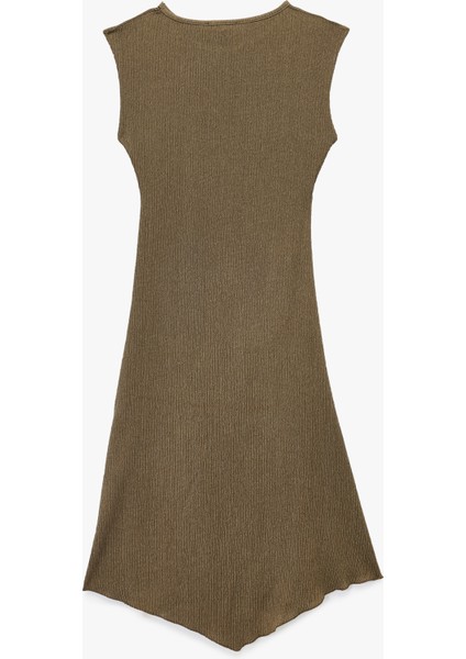 Kolsuz Bisiklet Yaka Asimetrik Drapeli Midi Elbise fiyatları