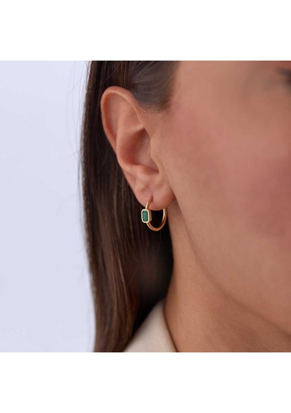 Kare Yeşil Taşlı Küpe