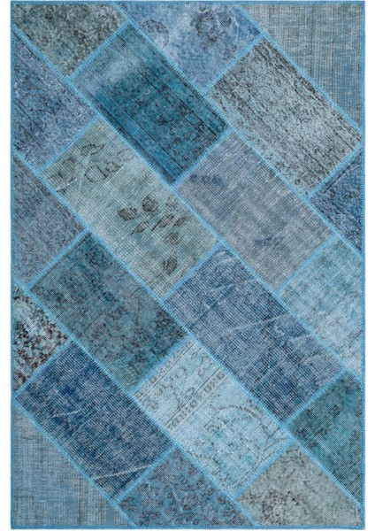 Iskece Mavi Eskitme Etnik Modern Desenli Yün Hav Toz Vermez Leke Tutmayan Salon Yolluk Mutfak El Dokuma Halı