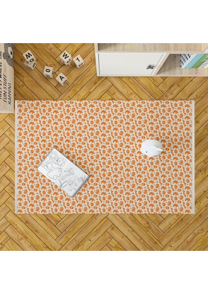 Figürlü Turuncu Pamuk Dikdörtgen Modern Desenli Pamuk Makinada Yıkanabilir Hav Toz Vermez Leke Tutmayan Kaymaz Taban Dijital Makine Baskı Salon Yolluk Mutfak Halı fırsatları