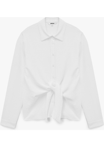 Aerobin Kumaş Önden Bağlama Detaylı Klasik Yaka Uzun Kollu Gömlek