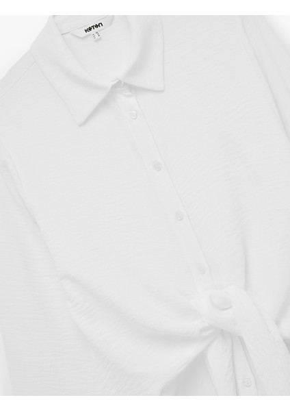 Aerobin Kumaş Önden Bağlama Detaylı Klasik Yaka Uzun Kollu Gömlek modelleri