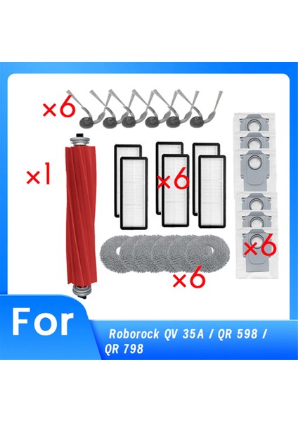 Roborock Qv 35A / Qr 598 / Qr 798 Elektrikli Süpürge Parçaları Için 25 Adet Silindir Yan Fırça Hepa Filtre Paspas Pedi Toz Torbası (Yurt Dışından)