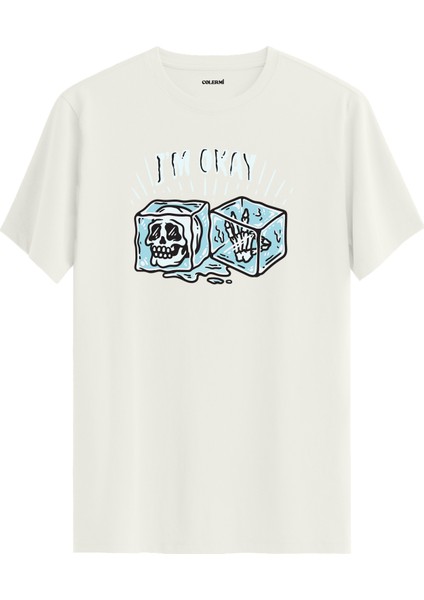 I’m Okay Yazılı Buz Küpü Kafatası Tasarım %100 Pamuk Tişört