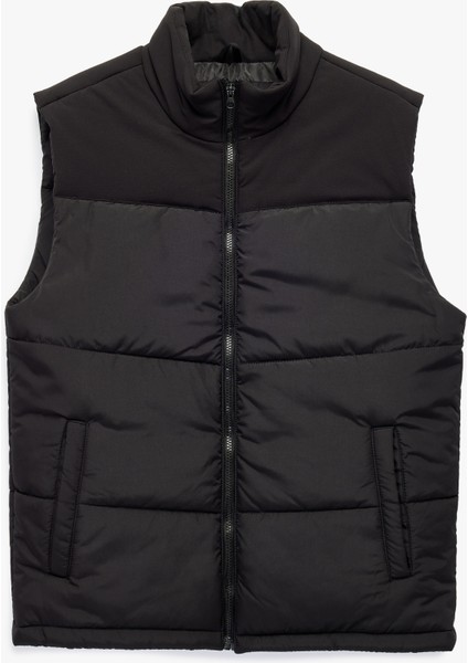 Fermuarlı Cep Detaylı Slim Fit Dik Yaka Kolsuz Şişme Yelek