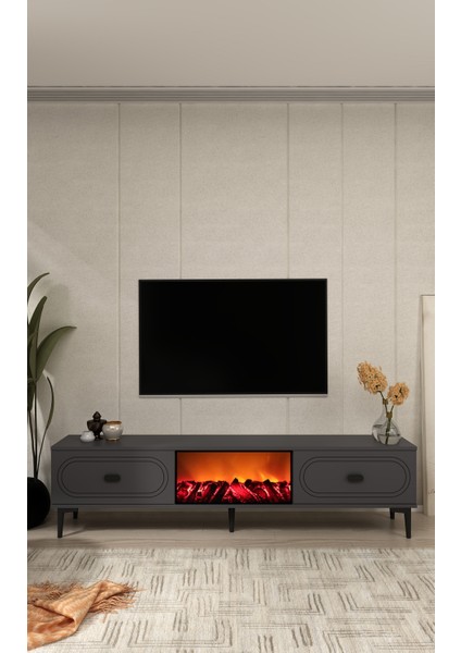 Wenyct Şömineli (A) Tv Sehpası Antrasit-Antrasit