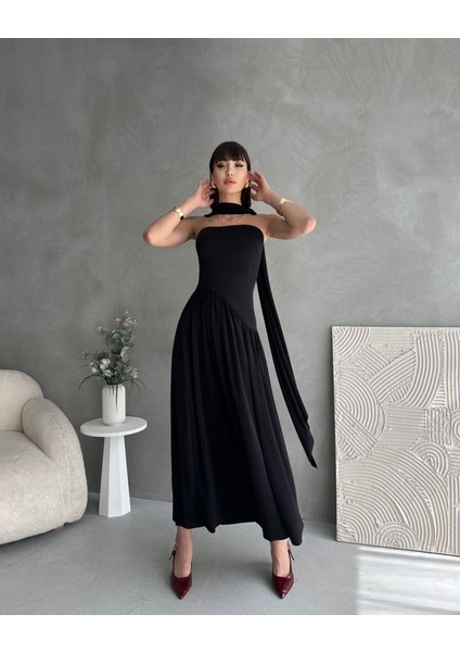 Kadın Boğaz Kolsuz Maxi Boy Kalem Elbise modelleri