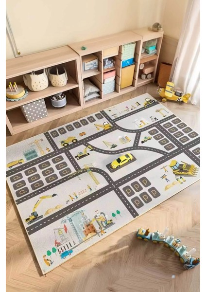 Dijital Kaymaz Yıkanabilir Kamyon Araba Yollu Çocuk Halısı Oyun Matı Oyun Halısı DC-9138