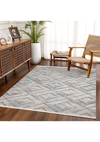 Gri Geometrik Etnik Modern Desenli Pamuk Makinada Yıkanabilir Hav Toz Vermez Leke Tutmayan Kaymaz Taban Dijital Makine Baskı Salon Yolluk Mutfak Halı fiyatları