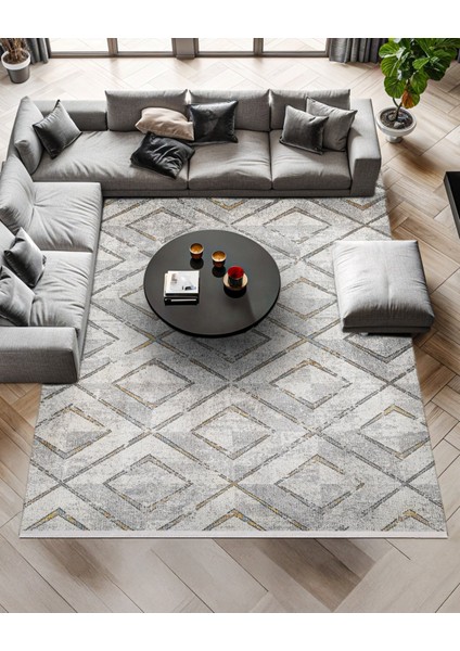 Gri Geometrik Etnik Modern Desenli Pamuk Makinada Yıkanabilir Hav Toz Vermez Leke Tutmayan Kaymaz Taban Dijital Makine Baskı Salon Yolluk Mutfak Halı modelleri