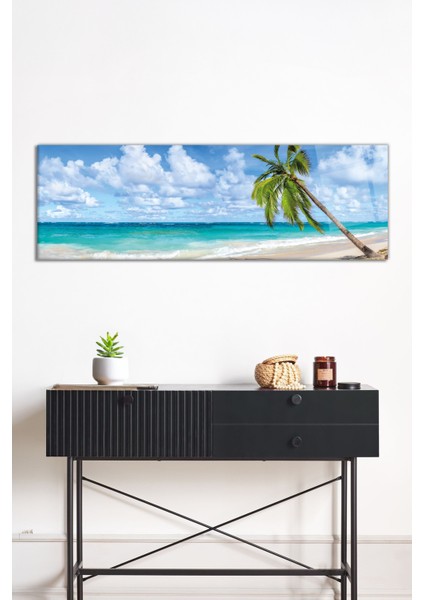 Dinlendirici Deniz ve Sahil Panoramik Cam Tablo, Darbelere Dayanıklı Kırılmaz Cam, Hediyelik