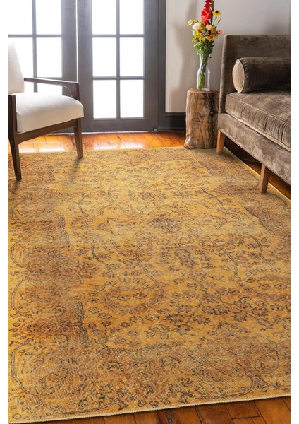 Grand Baie Eskitme Sarı Polyester Dikdörtgen Modern Desenli Pamuk Makinada Yıkanabilir Hav Toz Vermez Leke Tutmayan Kaymaz Taban Dijital Makine Baskı Salon Yolluk Mutfak Halı