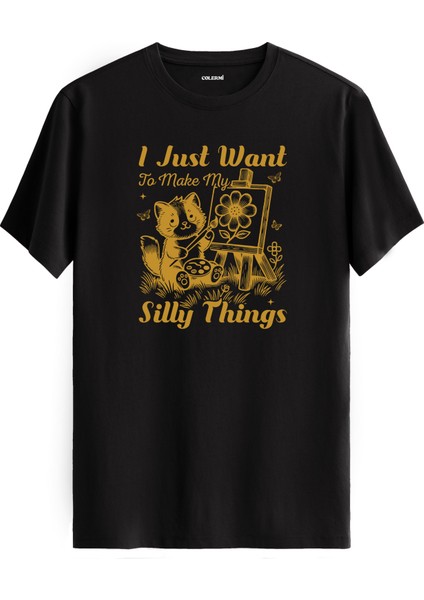 Kedi Çizim Tuval Baskılı Regular Tişört %100 Pamuk Premium Kumaş