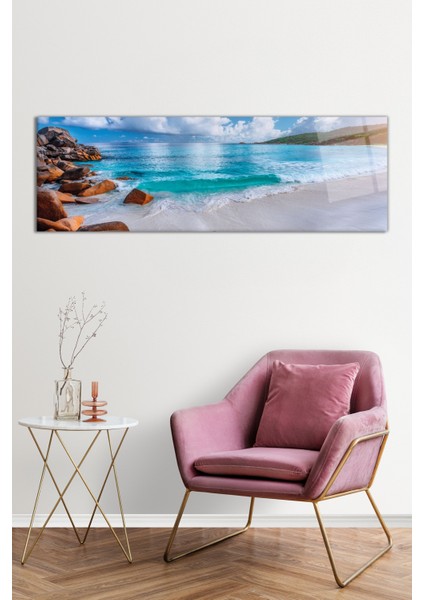 Dinlendirici Deniz ve Sahil Panoramik Cam Tablo, Darbelere Dayanıklı Kırılmaz Cam, Hediyelik fiyatları