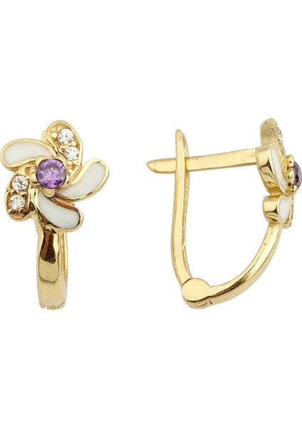 Mor Taşlı Çocuk Küpesi