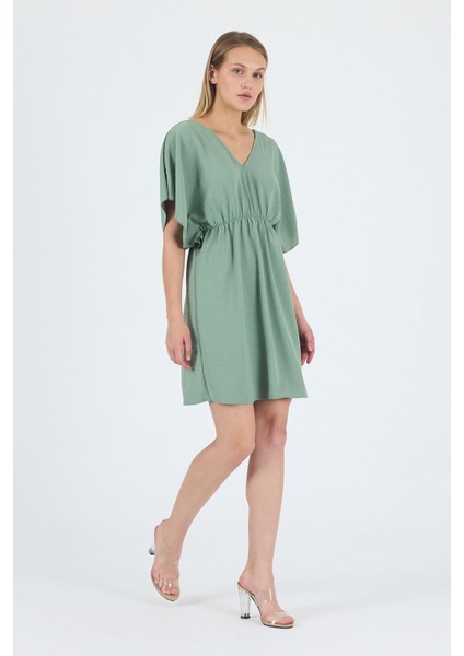 V Yaka Volan Kol Beli Lastikli Ayrobin Elbise 25L8121 modelleri