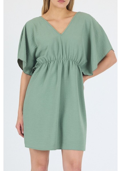 V Yaka Volan Kol Beli Lastikli Ayrobin Elbise 25L8121 fırsatları