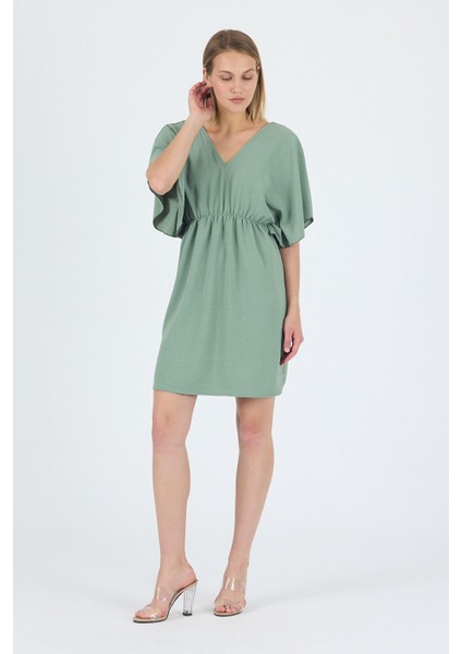 V Yaka Volan Kol Beli Lastikli Ayrobin Elbise 25L8121 indirimleri