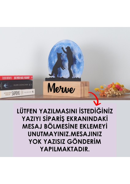 LED Işıklı Pleksi Dolunay Kişiselleştirilebilir Biblo Ruth Köpekle Oynayan Adam Anahtar Askılığı modelleri